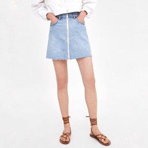 Zara Front Zipper Denim Skirt